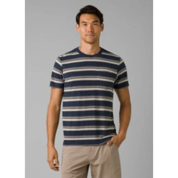 PrAna Cardiff Pocket T-Shirt Nautical Stripe Mens XXL Short Sleeve Slim Fit NWT - Picture 1 of 2
